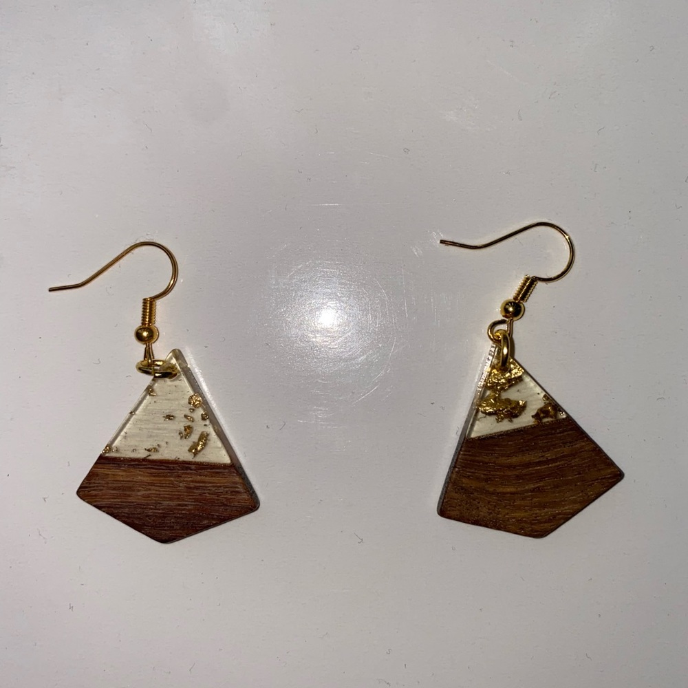 SOLD Resin Gold Wood Earrings